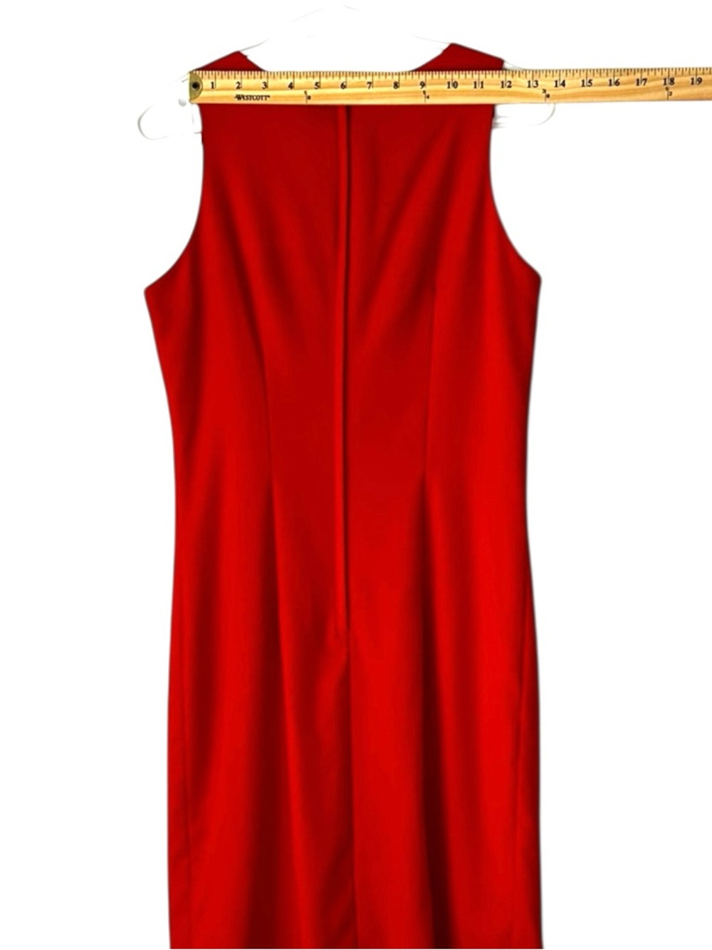 Vintage 100% Pure Virgin Wool Red Sleeveless Midi Sheath Pleated Dress Size XS - Picture 10 of 12